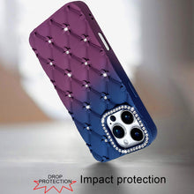For iPhone 16 6.1inch Case Bling Diamond Pattern Padded Cover + Tempered Glass
