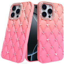 For iPhone 16 Pro 6.3in Case Bling Diamond Pattern Padded Cover + Tempered Glass
