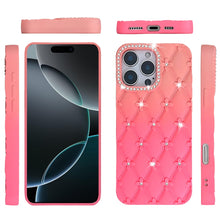 For iPhone 16 Pro 6.3in Case Bling Diamond Pattern Padded Cover + Tempered Glass