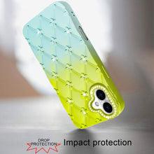 For iPhone 17 Case Bling Diamond Pattern Rubber Phone Cover + Tempered Glass