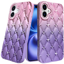 For iPhone 17 Case Bling Diamond Pattern Rubber Phone Cover + Tempered Glass