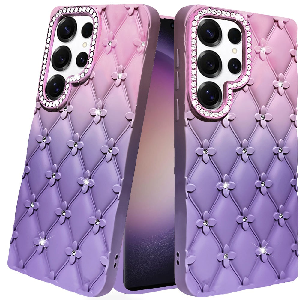 For Samsung S23 Ultra Case Bling Diamond Pattern Thick Rubber Phone Cover