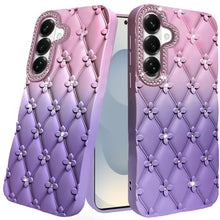 For Samsung S26 6.3" Case Bling Diamond Pattern Padded Cover + Tempered Glass