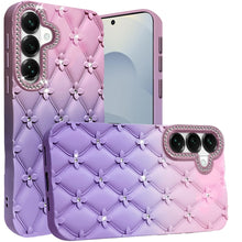 For Samsung S26 6.3" Case Bling Diamond Pattern Padded Cover + Tempered Glass