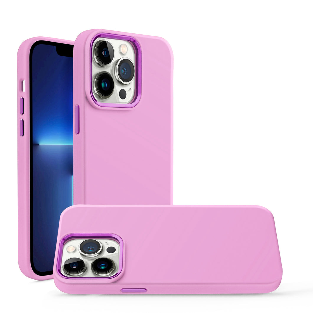 For iPhone 12/12 Pro Case Soft Rubberized Silicone Metal Buttons +Tempered Glass