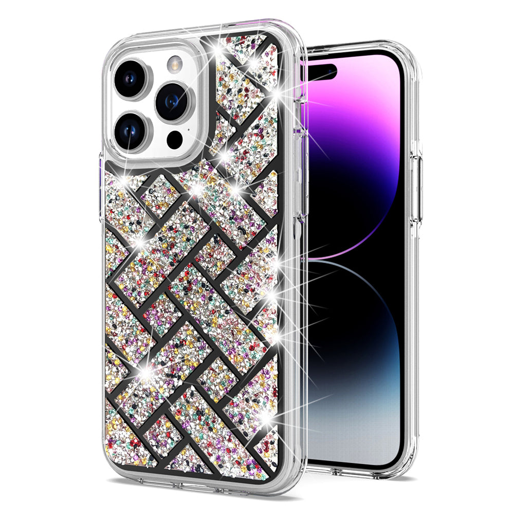 For iPhone 15 Pro Max Case Shimmering Bling Hybrid Cover + 2 Screen Protectors