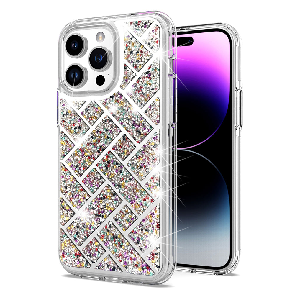 For iPhone 15 PLUS Case Shimmering Bling Hybrid Phone Cover + 2 Tempered Glass