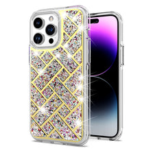 For iPhone 13/14 Case Shimmering Bling Hybrid Phone Cover + Tempered Glass