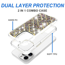 For iPhone 13/14 Case Shimmering Bling Hybrid Phone Cover + Tempered Glass