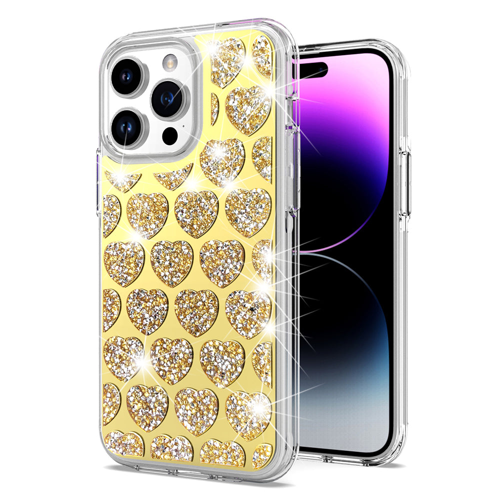 For iPhone 11 6.1 in. Case Dual Layer Shimmering Bling Hybrid + Tempered Glass