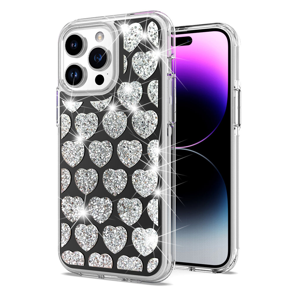 For iPhone 15 PRO Case Shimmering Bling Hybrid Phone Cover + 2 Tempered Glass