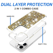 For iPhone 13/14 Case Shimmering Bling Hybrid Phone Cover + Tempered Glass