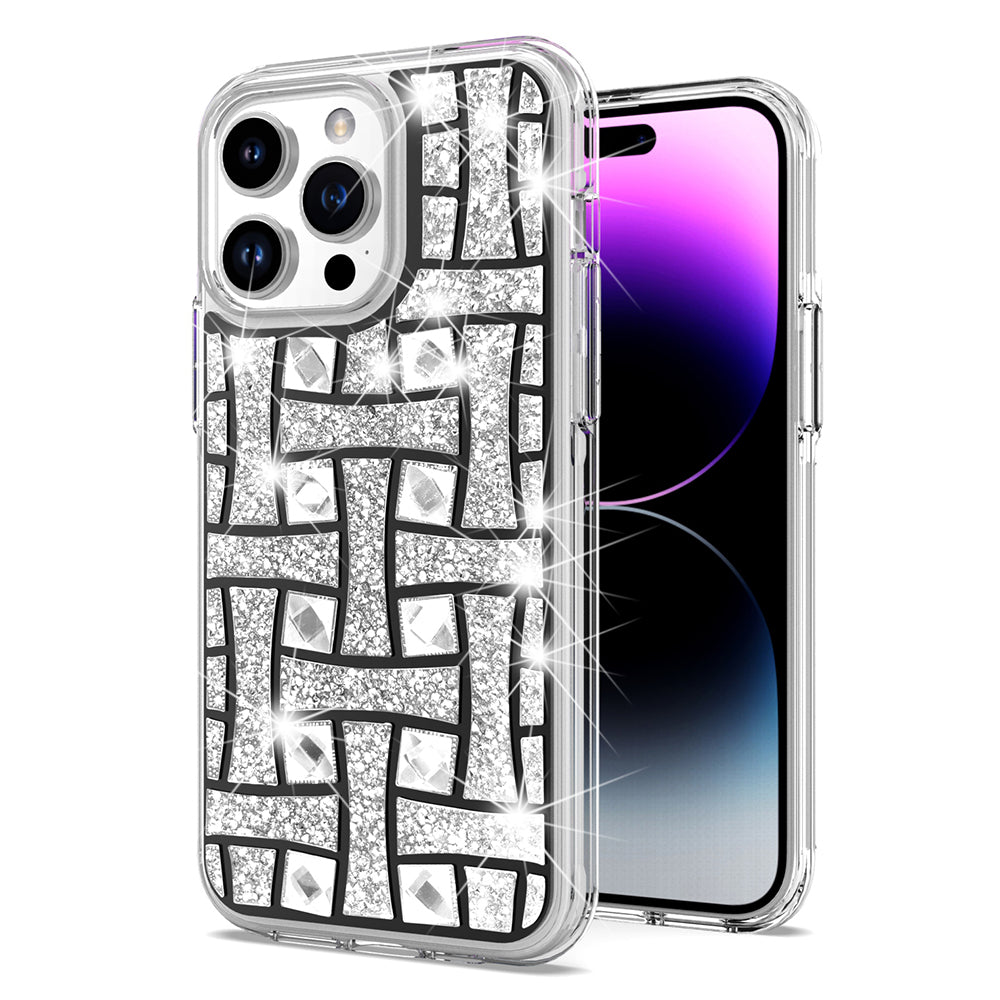 For iPhone 11 6.1 in. Case Dual Layer Shimmering Bling Hybrid + Tempered Glass