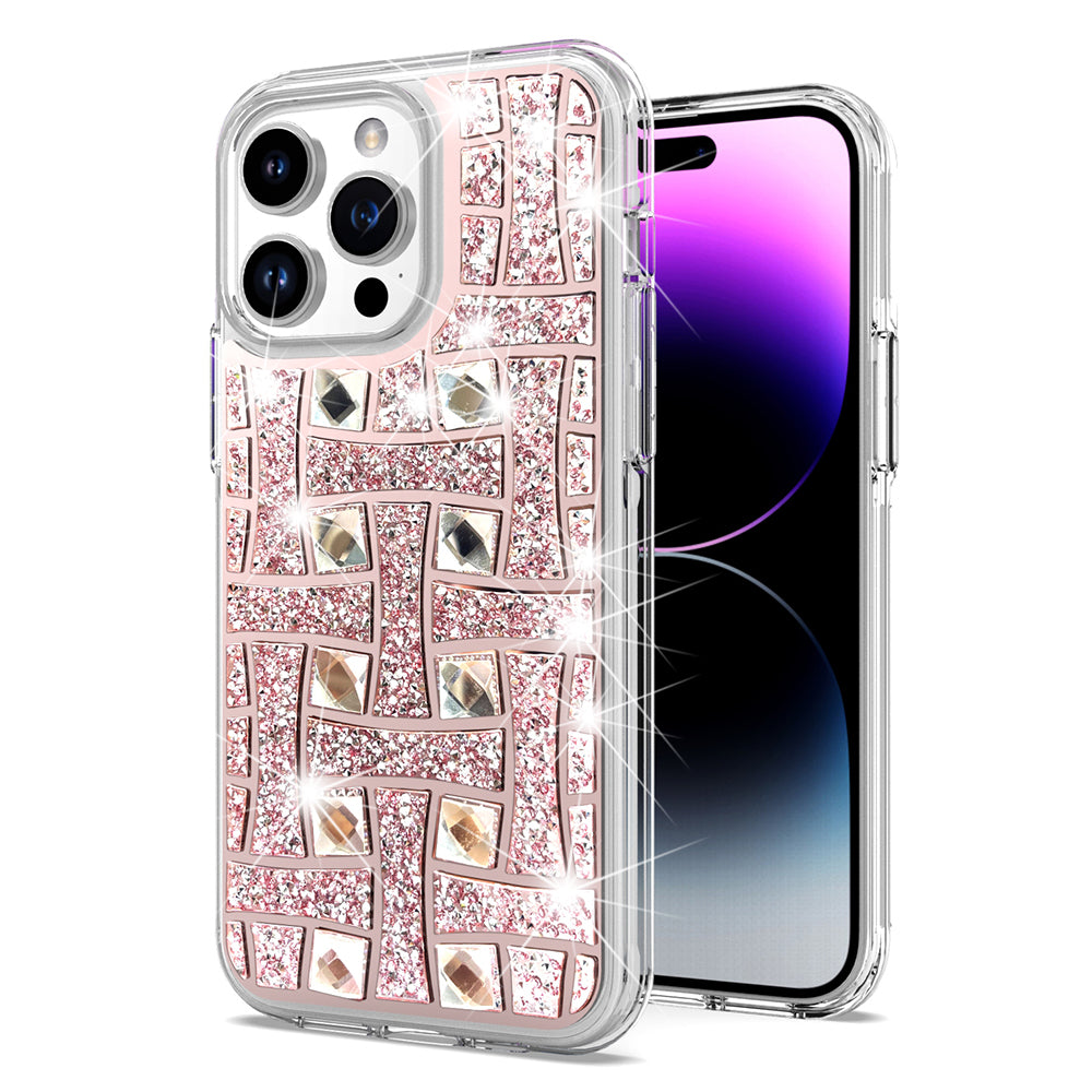 For iPhone 15 PRO Case Shimmering Bling Hybrid Phone Cover + 2 Tempered Glass