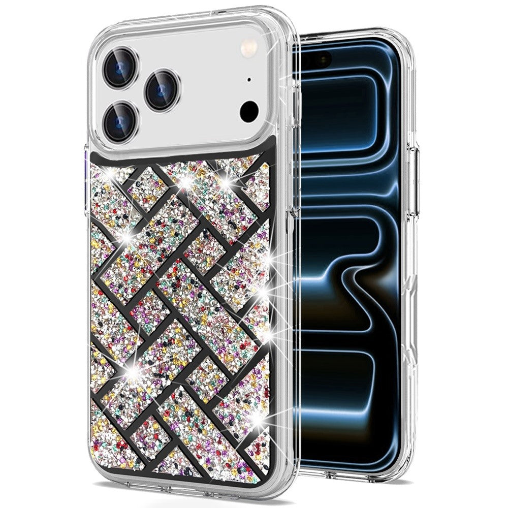 For iPhone 17 Pro Max Case Shimmering Bling Hybrid Phone Cover + Tempered Glass
