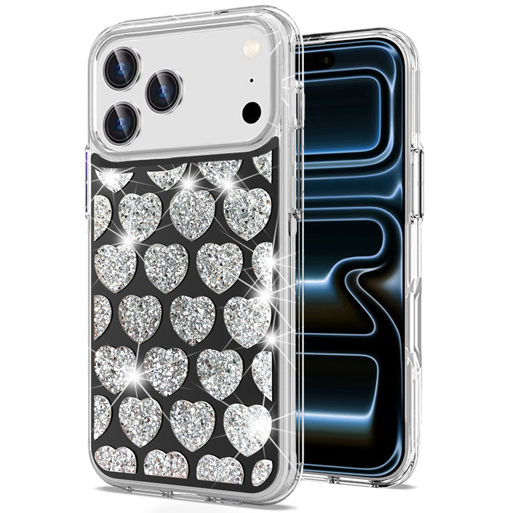 For iPhone 17 Pro Max Case Shimmering Bling Hybrid Phone Cover + Tempered Glass