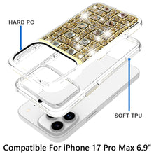 For iPhone 17 Pro Max Case Shimmering Bling Hybrid Phone Cover + Tempered Glass