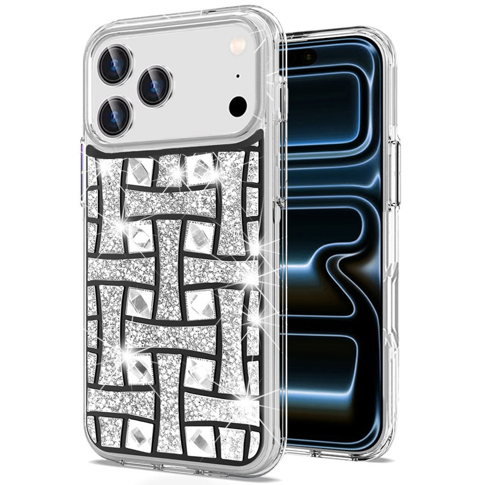 For iPhone 17 Pro Max Case Shimmering Bling Hybrid Phone Cover + Tempered Glass