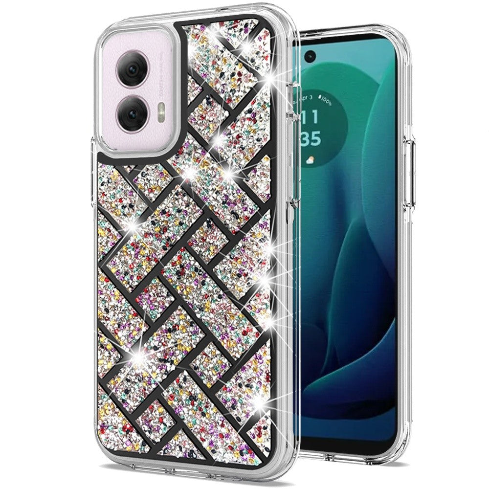 For Moto G 5G (2024) Case Dual Layer Shimmering Bling Hybrid + Tempered Glass