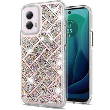 For Moto G 5G (2024) Case Dual Layer Shimmering Bling Hybrid + Tempered Glass