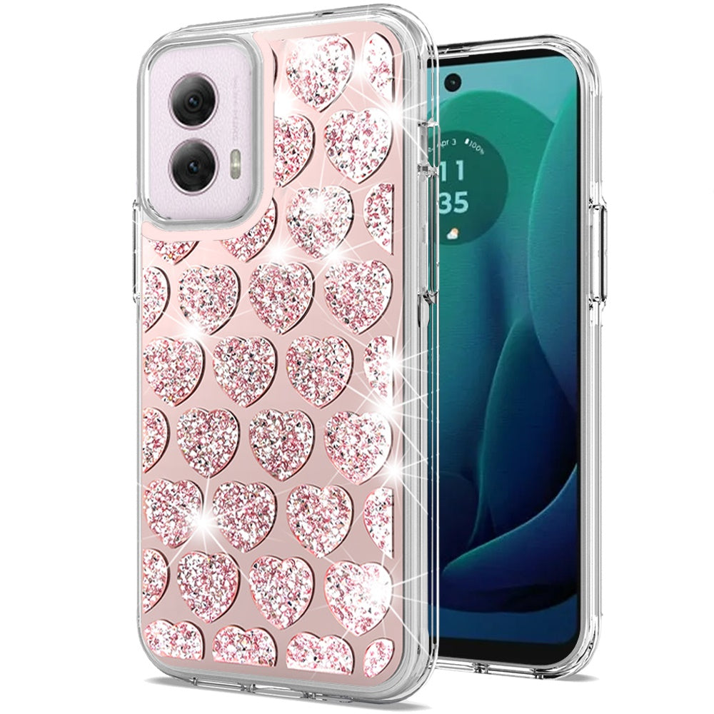 For Moto G 5G (2024) Case Dual Layer Shimmering Bling Hybrid + Tempered Glass