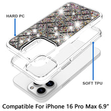 For iPhone 16 PRO MAX Case Shimmering Bling Hybrid Phone Cover + Tempered Glass