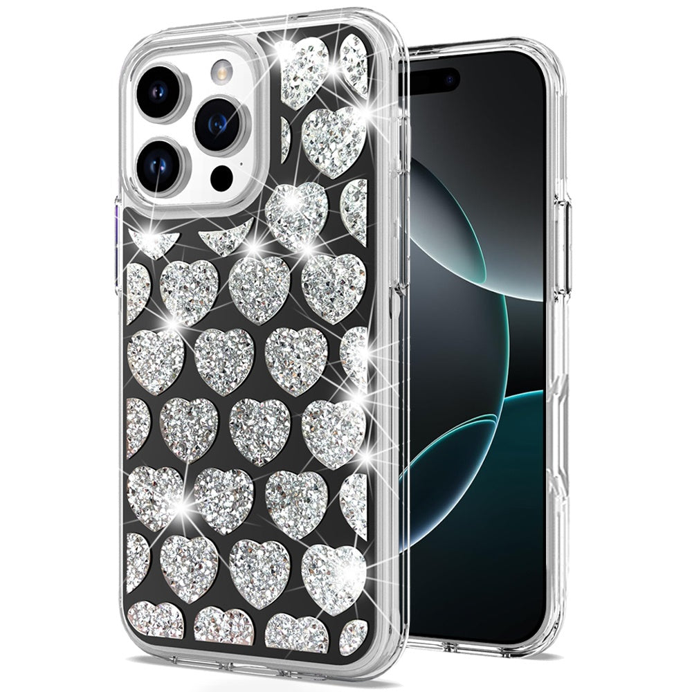 For iPhone 16 PRO MAX Case Shimmering Bling Hybrid Phone Cover + Tempered Glass