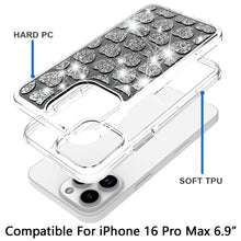 For iPhone 16 PRO MAX Case Shimmering Bling Hybrid Phone Cover + Tempered Glass