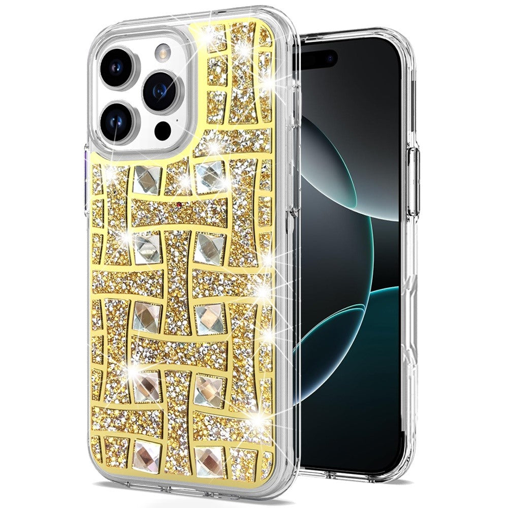 For iPhone 16 PRO MAX Case Shimmering Bling Hybrid Phone Cover + Tempered Glass