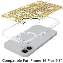 For iPhone 16 Plus 6.7in Case Shimmer Bling Hybrid Phone Cover + Tempered Glass