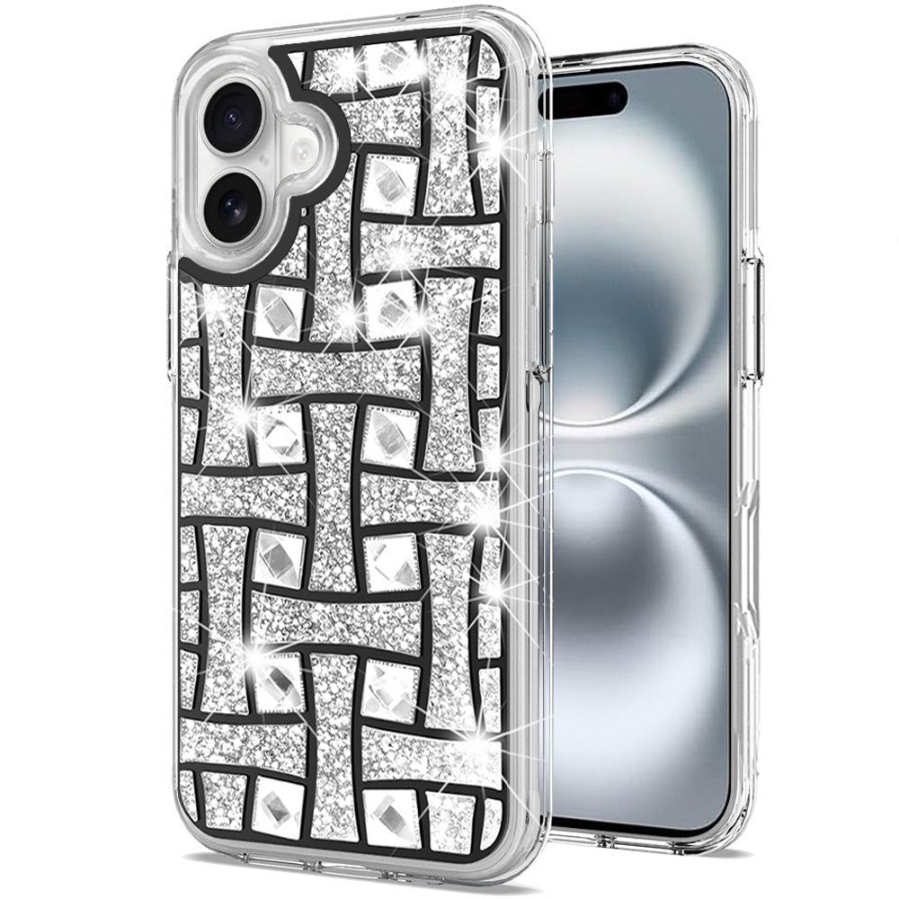 For iPhone 16 Plus 6.7in Case Shimmer Bling Hybrid Phone Cover + Tempered Glass