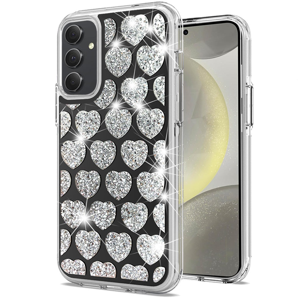 For Samsung S24+/S25+ Case Shimmering Bling Hybrid Phone Cover + Tempered Glass