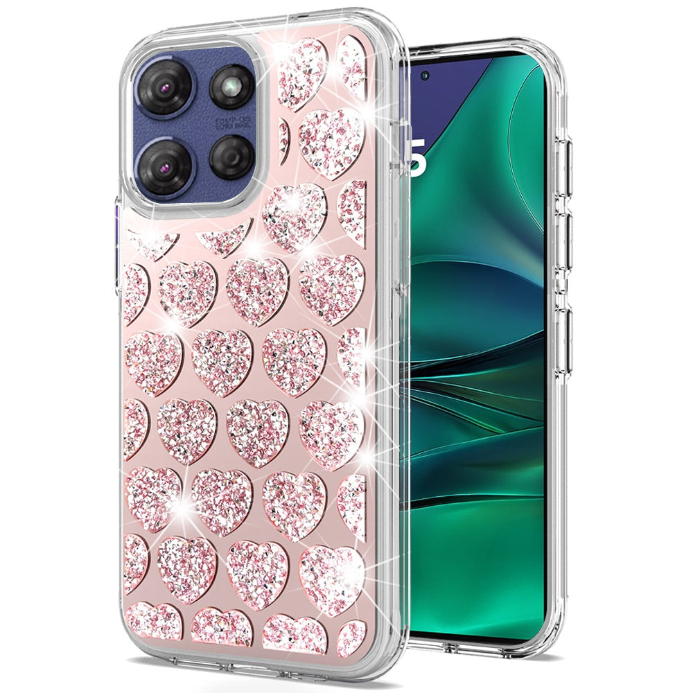 For Moto G Stylus 2025 Case Dual Layer Shimmering Bling Hybrid + Tempered Glass