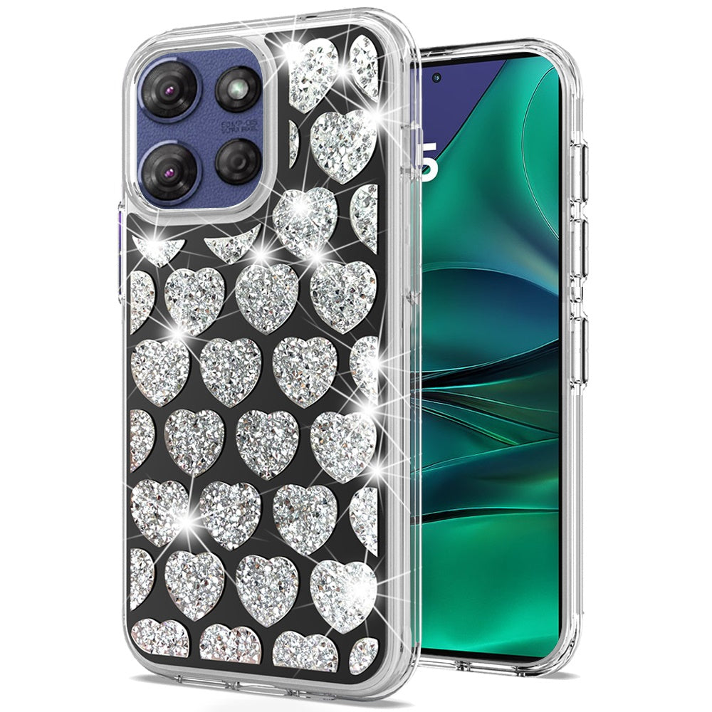 For Moto G Stylus 2025 Case Dual Layer Shimmering Bling Hybrid + Tempered Glass