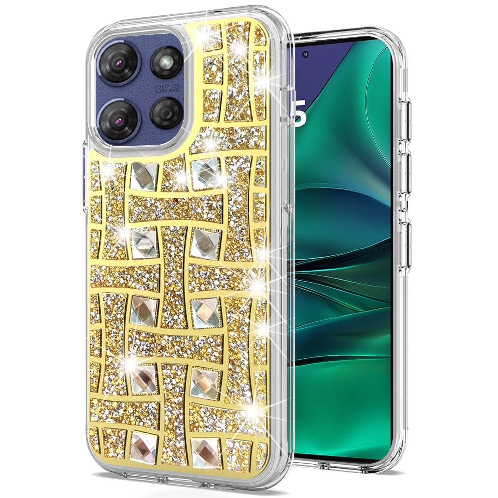 For Moto G Stylus 2025 Case Dual Layer Shimmering Bling Hybrid + Tempered Glass
