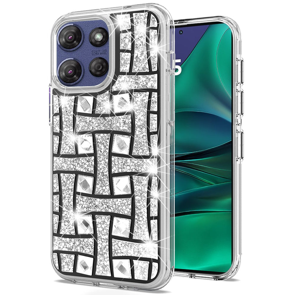For Moto G Stylus 2025 Case Dual Layer Shimmering Bling Hybrid + Tempered Glass