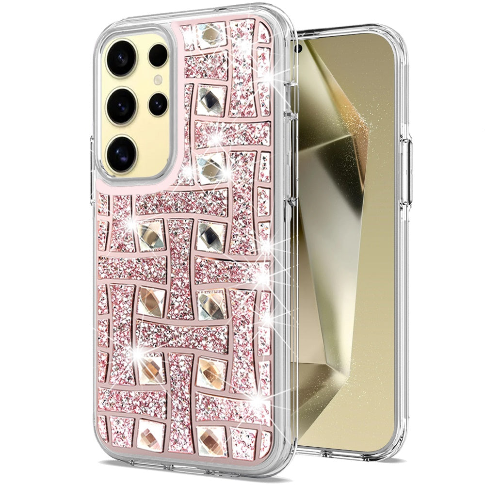 For Samsung S25 Ultra Case Shimmering Bling Hybrid Phone Cover + Tempered Glass