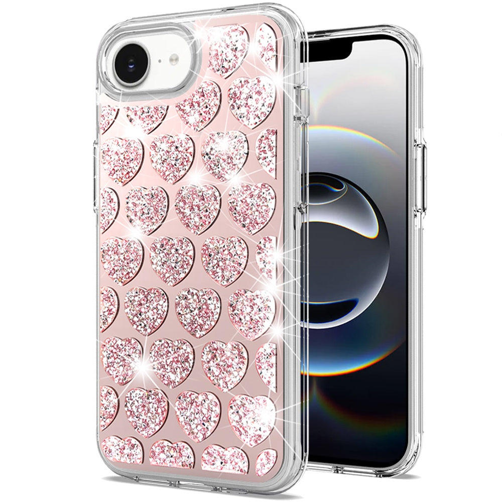 For iPhone 16e Case Shimmering Bling Hybrid Phone Cover + Tempered Glass