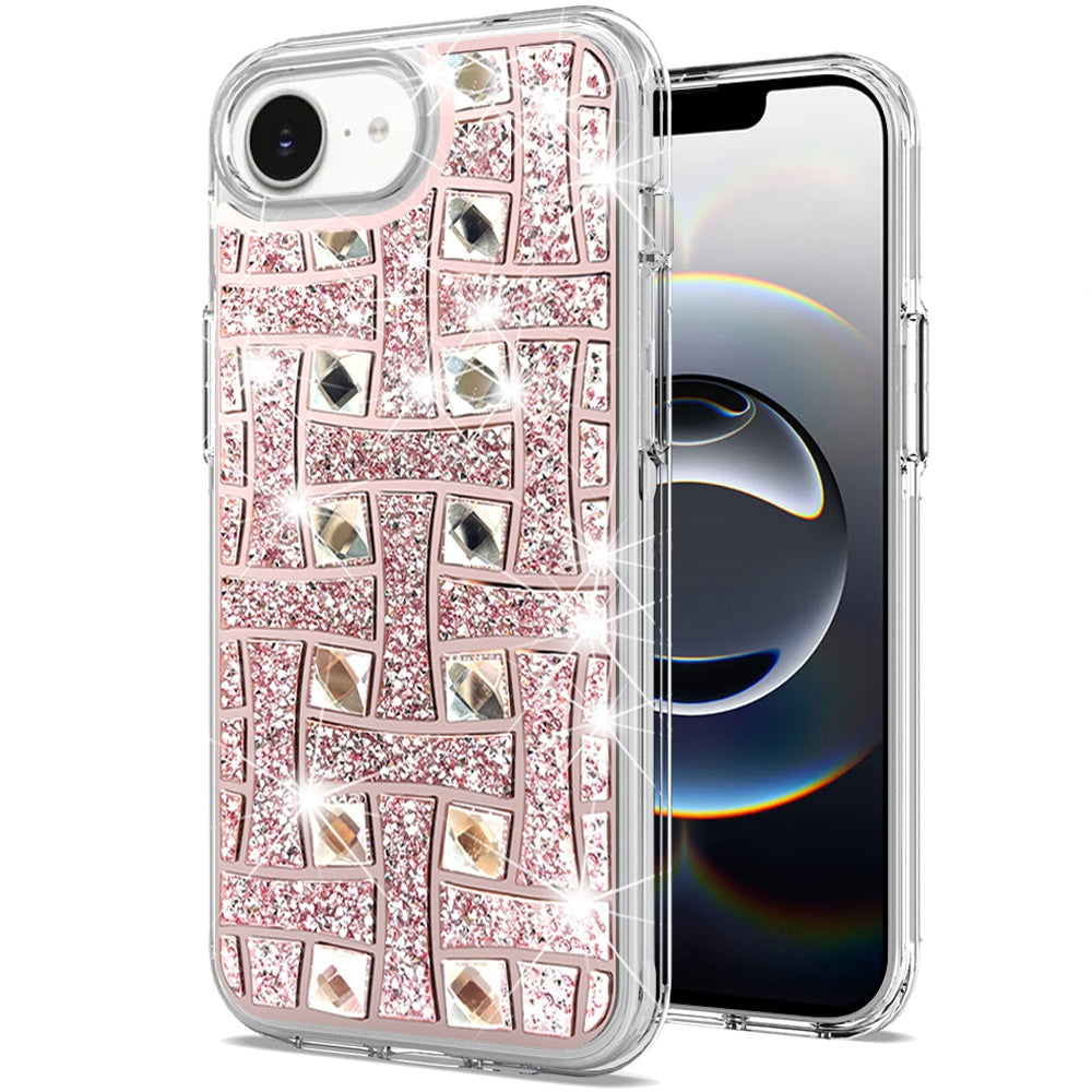 For iPhone 16e Case Shimmering Bling Hybrid Phone Cover + Tempered Glass