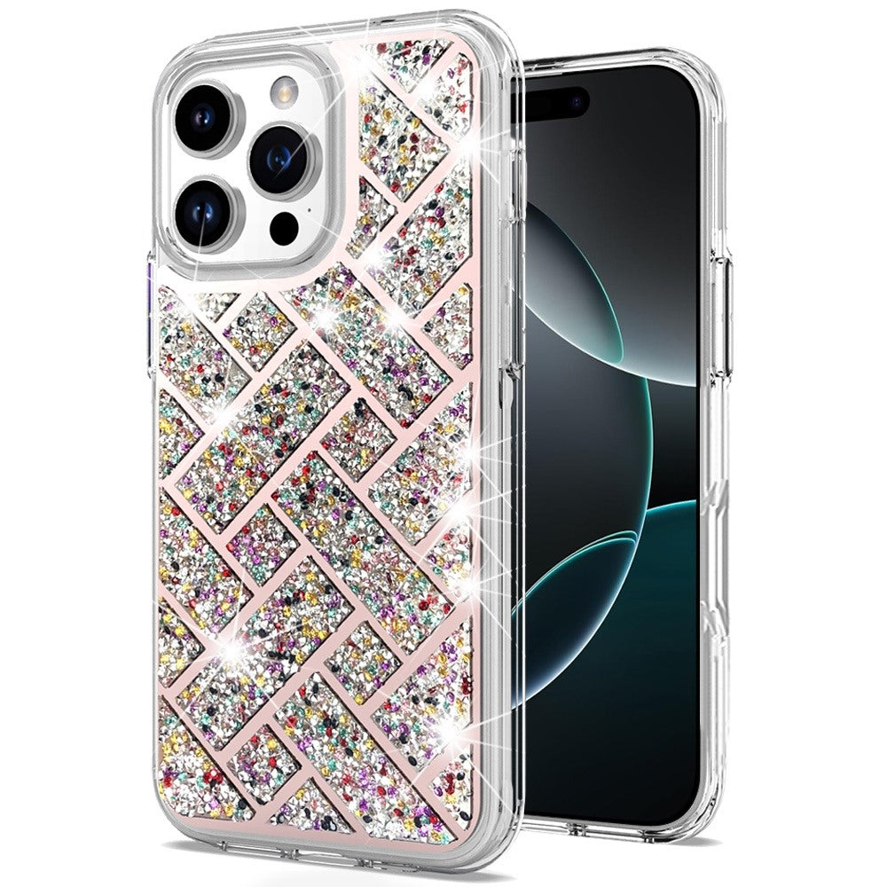 For iPhone 16 Pro 6.3in Case Shimmering Bling Hybrid Phone Cover +Tempered Glass