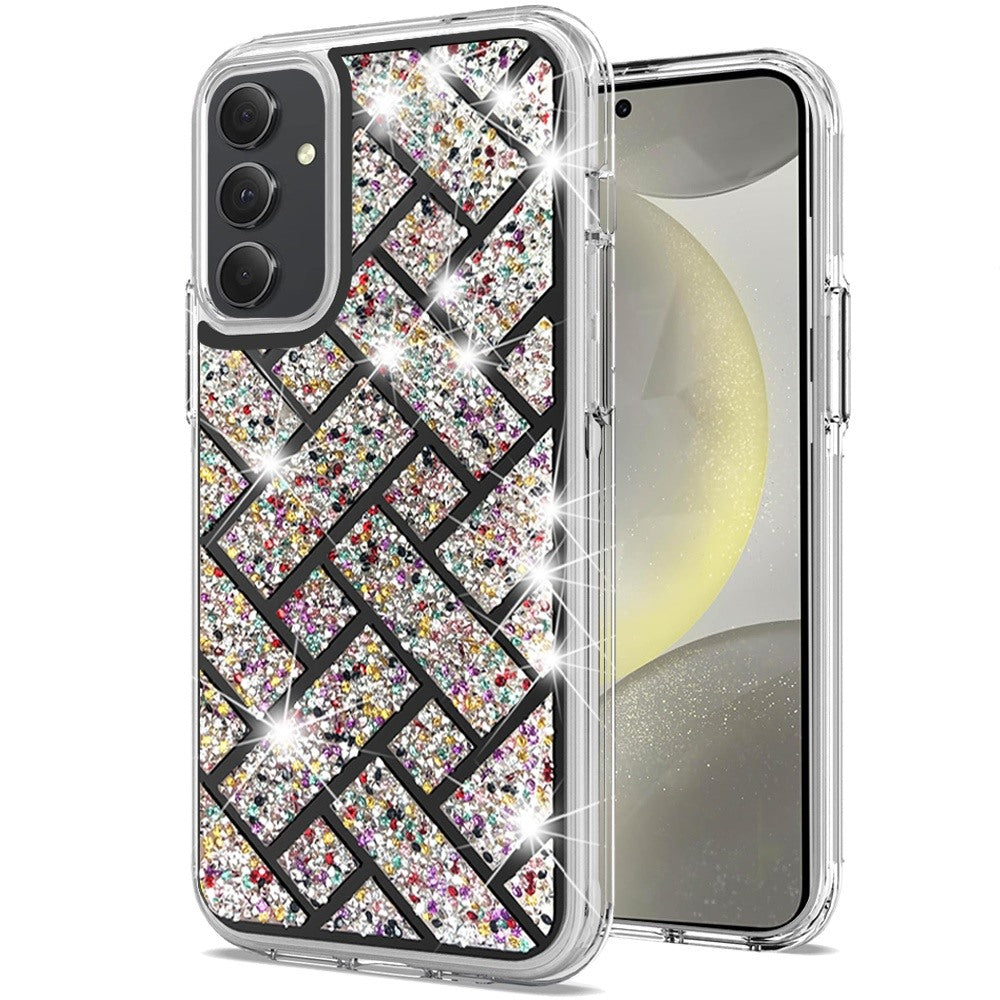 For Samsung S24/S25 Case Shimmering Bling Hybrid Phone Cover + Tempered Glass