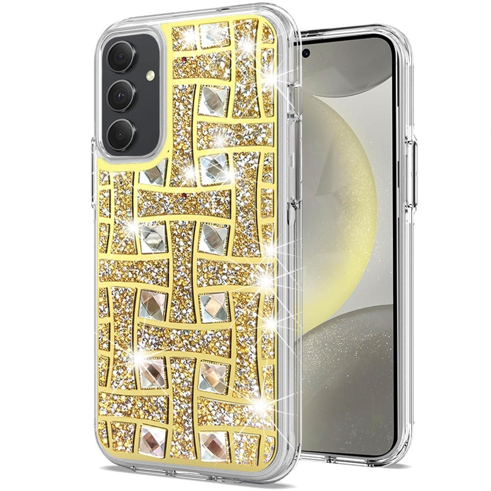 For Samsung S24/S25 Case Shimmering Bling Hybrid Phone Cover + Tempered Glass