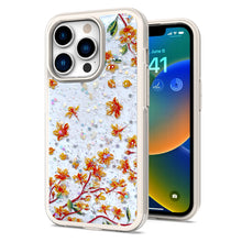 For iPhone 14 PLUS Case Floral Epoxy Glitter Colorful Frame Hybrid Phone Cover