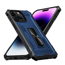 For iPhone 11 6.1 in. Case Shockproof with Pull-Out Kickstand + Tempered Glass