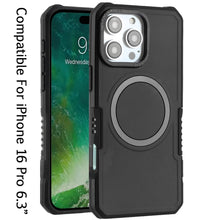 For iPhone 16 Pro 6.3in Case Magnetic Circle Ring Rugged Grip + Tempered Glass