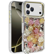For iPhone 17 Pro Max Case Roses Arrangement 3D Bling Cover + Tempered Glass