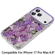 For iPhone 17 Pro Max Case Roses Arrangement 3D Bling Cover + Tempered Glass