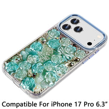 For iPhone 17 PRO Case Full Roses Arrangement 3D Bling Cover + Tempered Glass