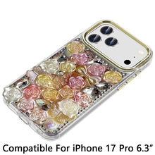 For iPhone 17 PRO Case Full Roses Arrangement 3D Bling Cover + Tempered Glass