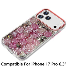 For iPhone 17 PRO Case Full Roses Arrangement 3D Bling Cover + Tempered Glass